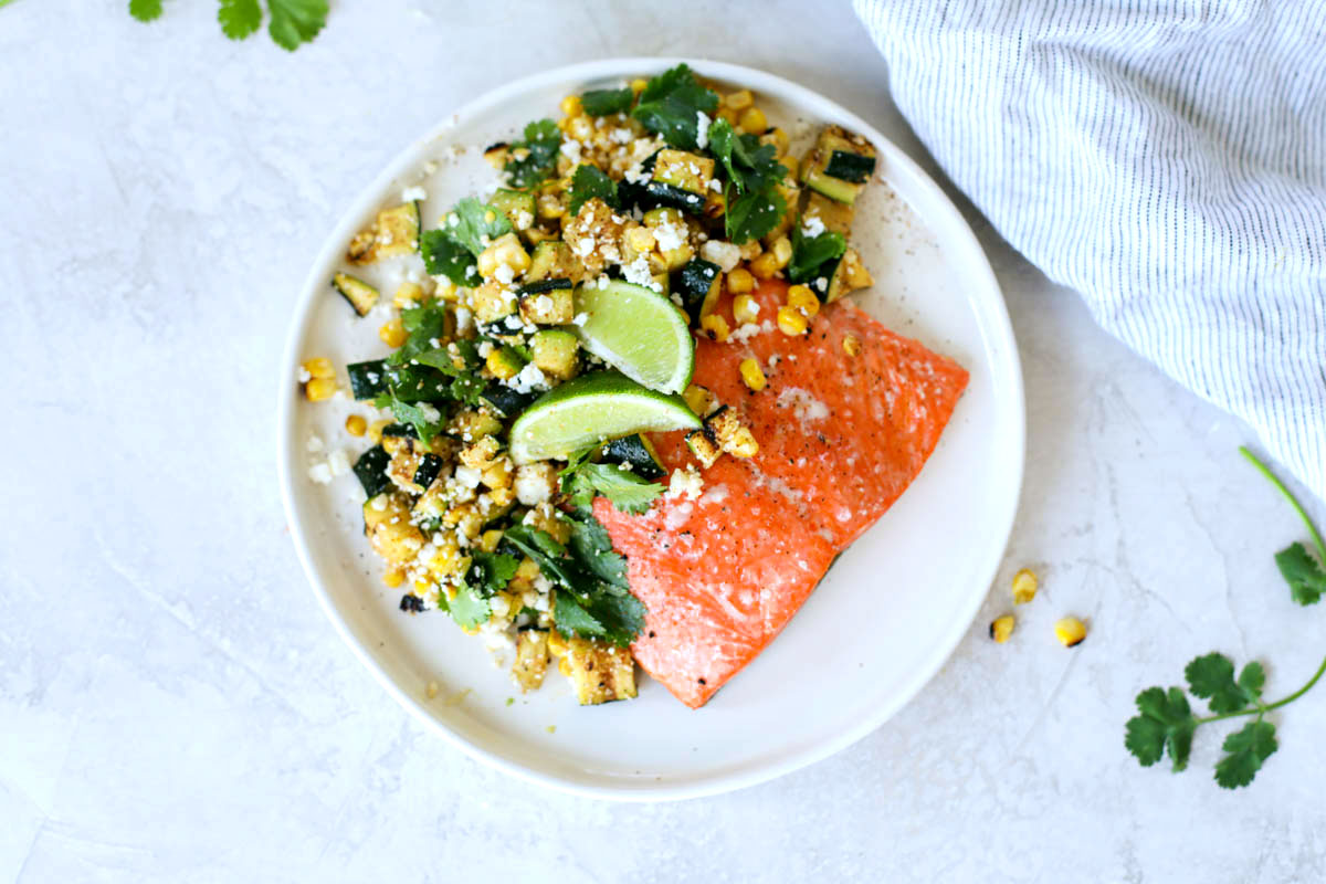 Grilled Salmon with Elote Style Veggies