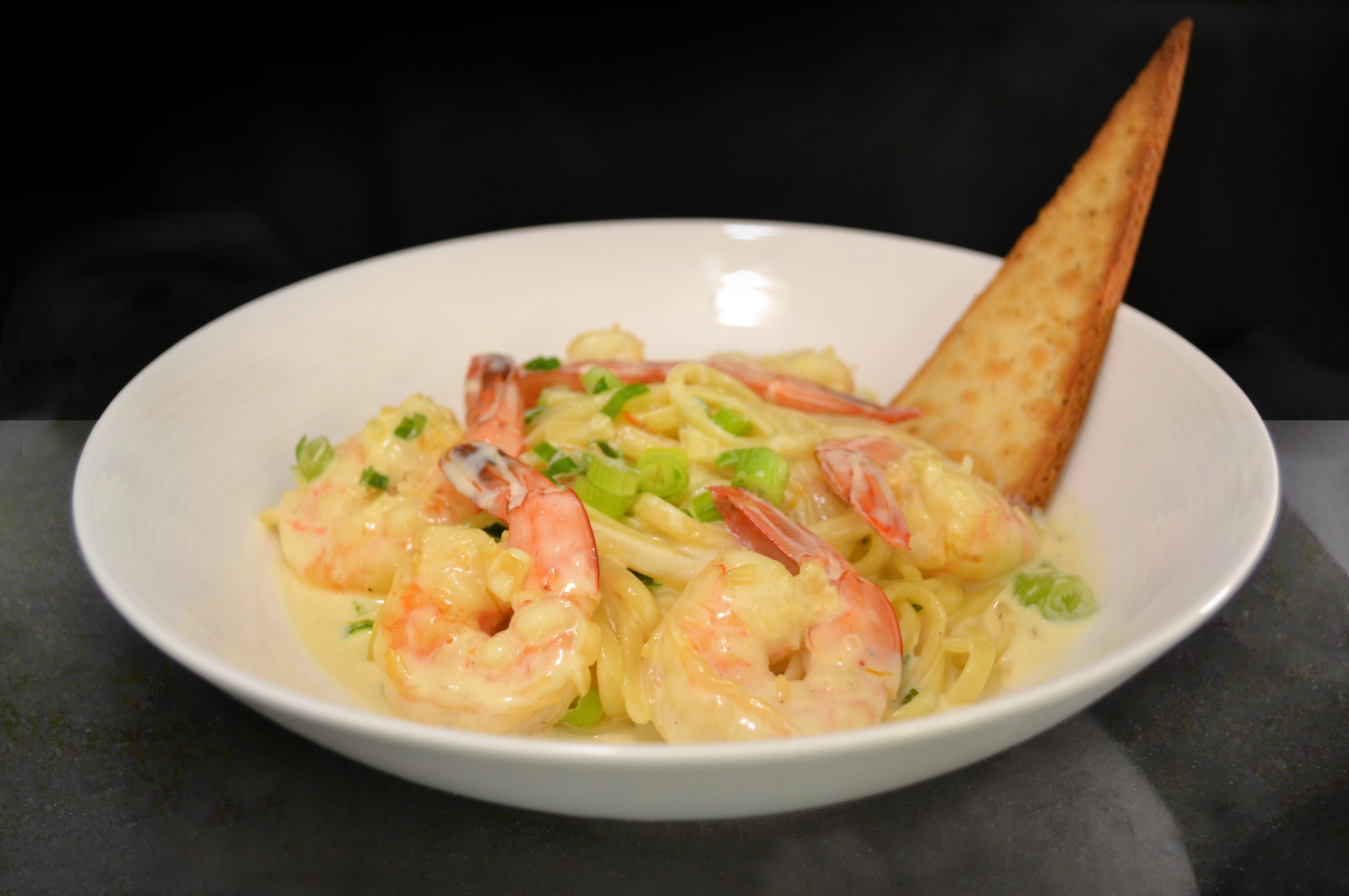 Garlic Shrimp with Saffron Cream Linguine