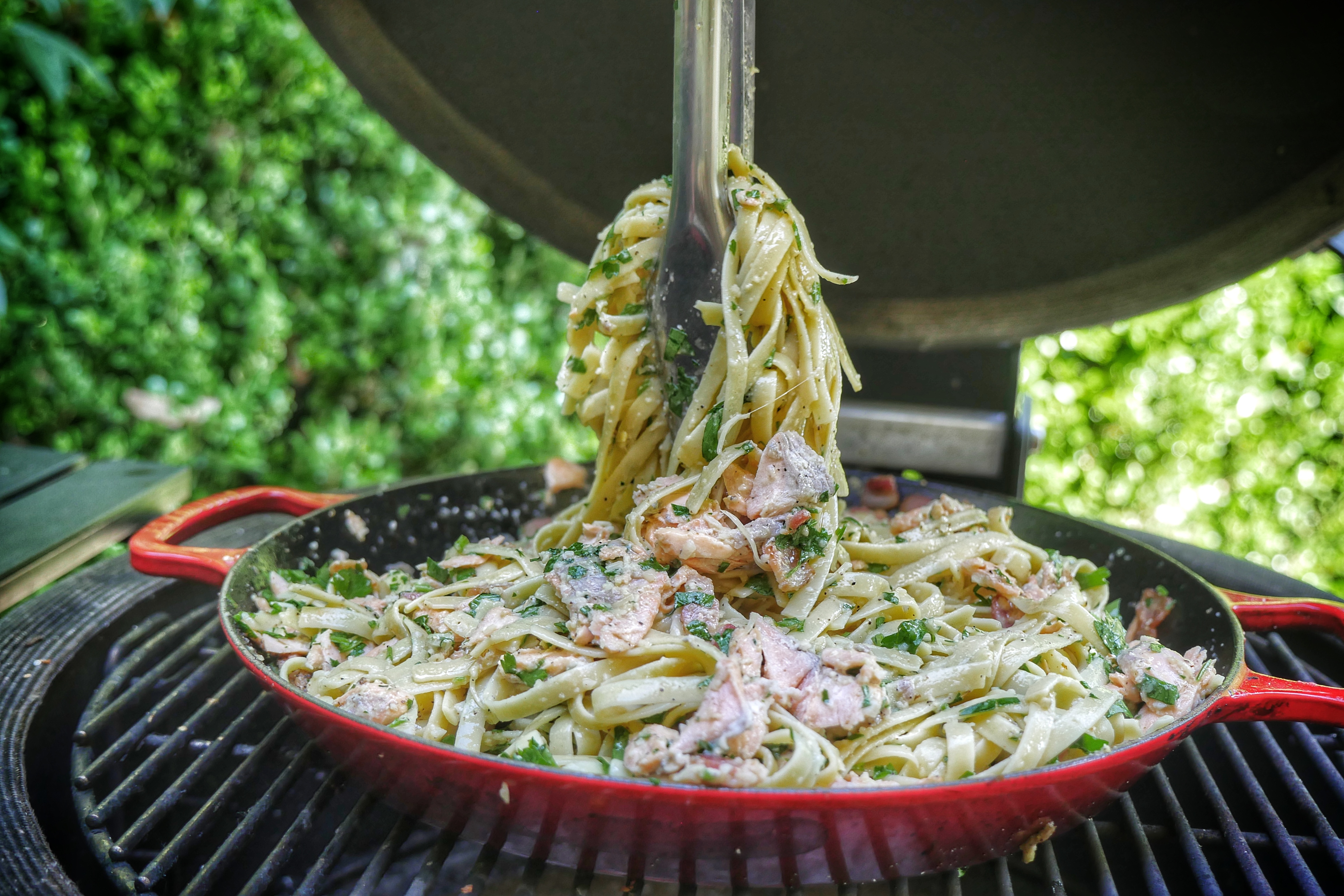 Grilled Steelhead Trout Carbonara