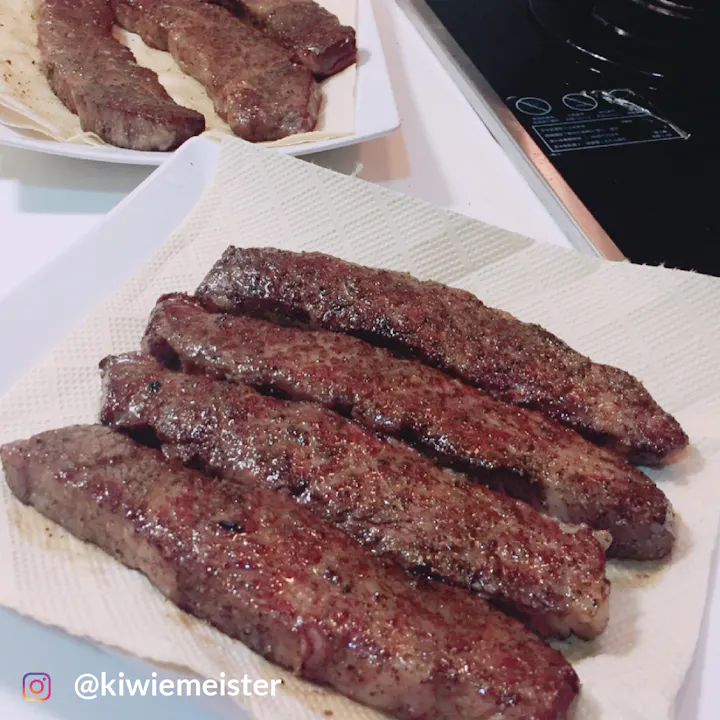 Black truffle sous vide A5 wagyu beef steaks, taken by @kiwiemeister