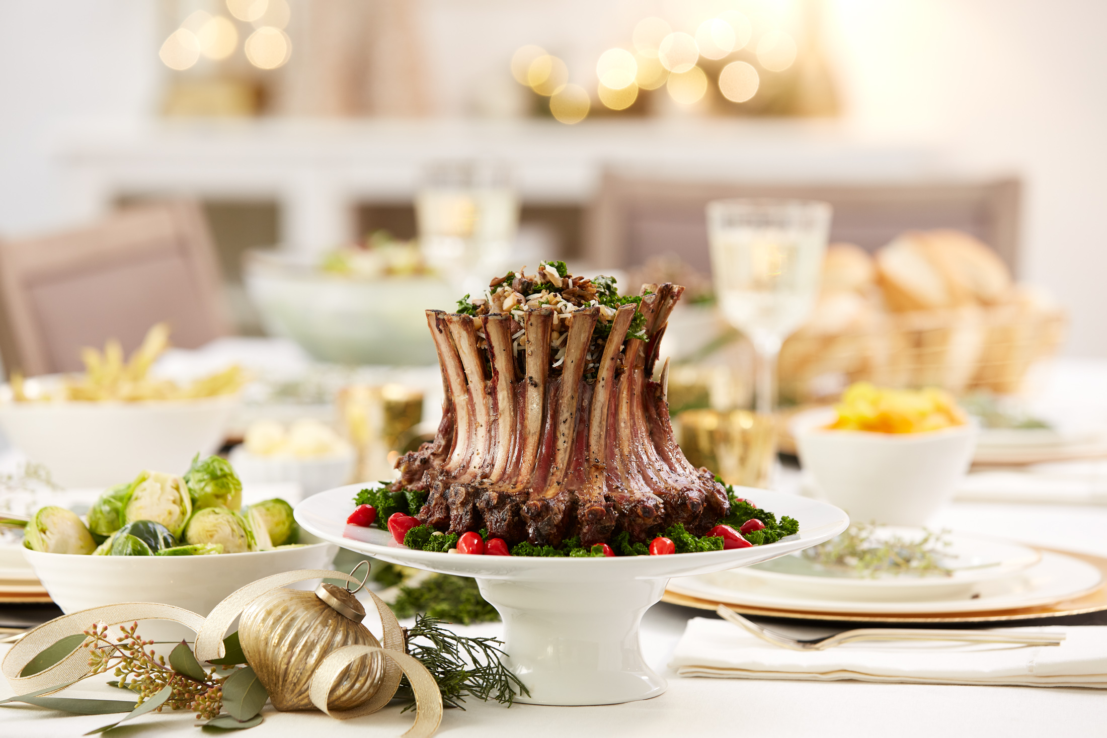 Crown Roast Racks with Wild Rice, Kale and Mushroom Filling
