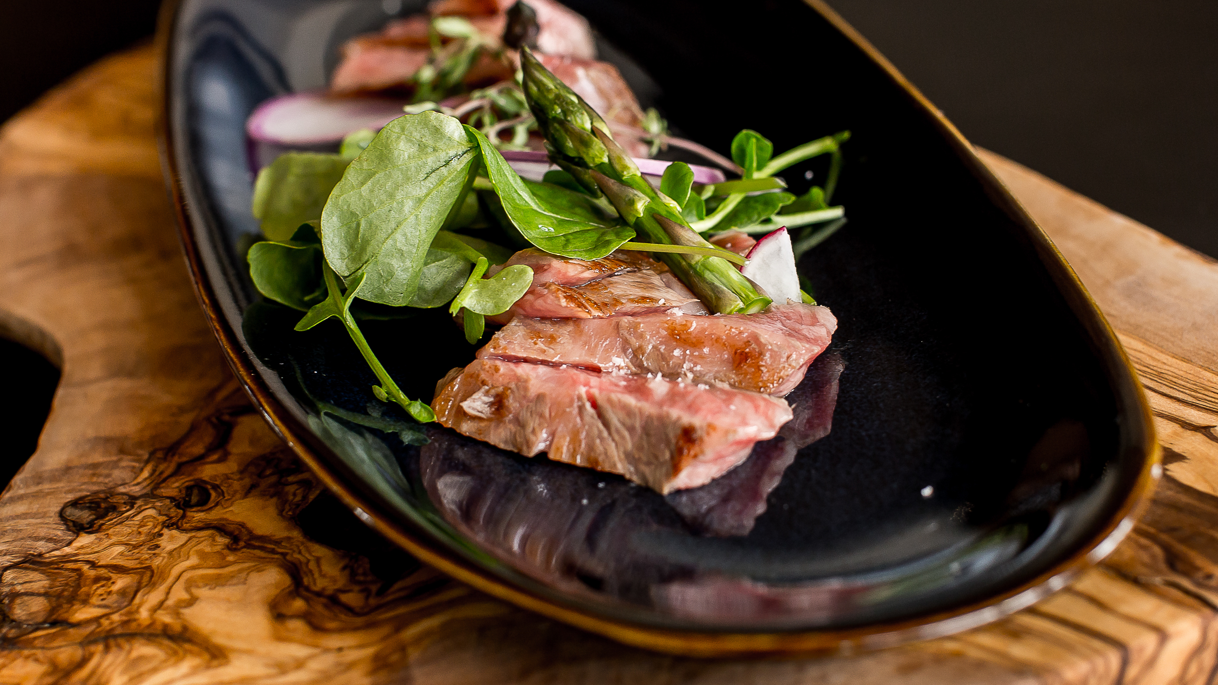 A5 Olive Wagyu plated with pairings